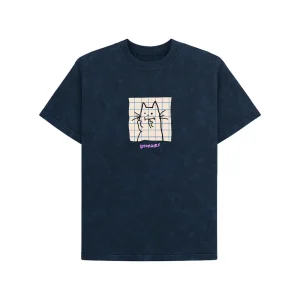 Hoomans Cat Fingers Acid Wash T-shirt for Men and Women (Navy Blue)