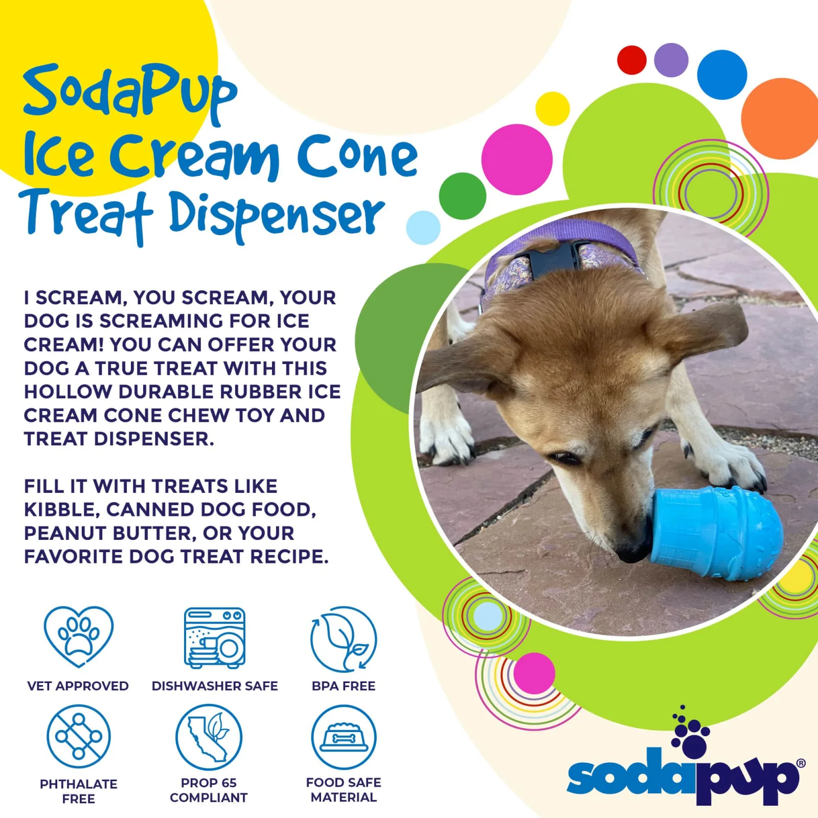 Ice Cream Cone Durable PUP-X Rubber eDispenser Chew Toy and Treat Dispenser - Image 2