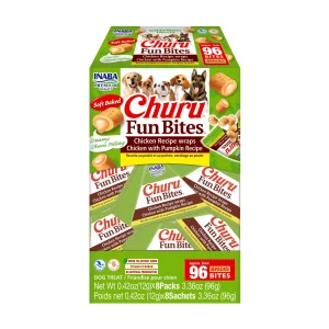 INABA Churu Fun Bites Chicken Wraps Dog Treats Chicken w/Pumpkin 0.42 oz, 8 pk