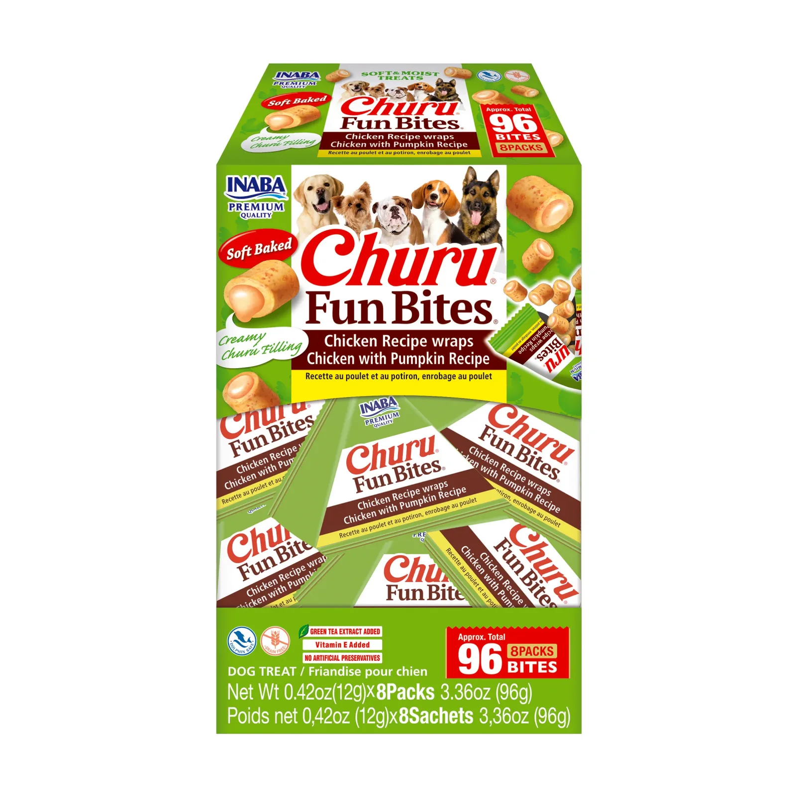 INABA Churu Fun Bites Chicken Wraps Dog Treats Chicken w/Pumpkin 0.42 oz, 8 pk