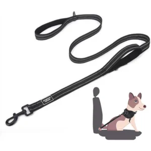 Joyride Harness Black 2-in-1 Dual Handle Reflective Leash with Seat Belt Buckle Combo for Dogs