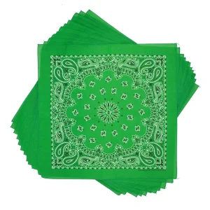 Kelly Green Paisley Bandana, 22 inch, 12 Pack