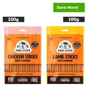 Kennel Kitchen Lamb Sticks with Pumpkin and Chicken Stick with Flaxseed Dog Treats Combo