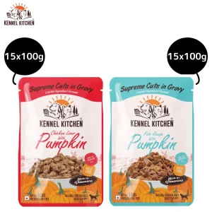 Kennel Kitchen Supreme Cuts Chicken Liver with Pumpkin and Fish with Pumpkin Gravy Adult & Puppy Dog Wet Food (All Life Stage) Combo