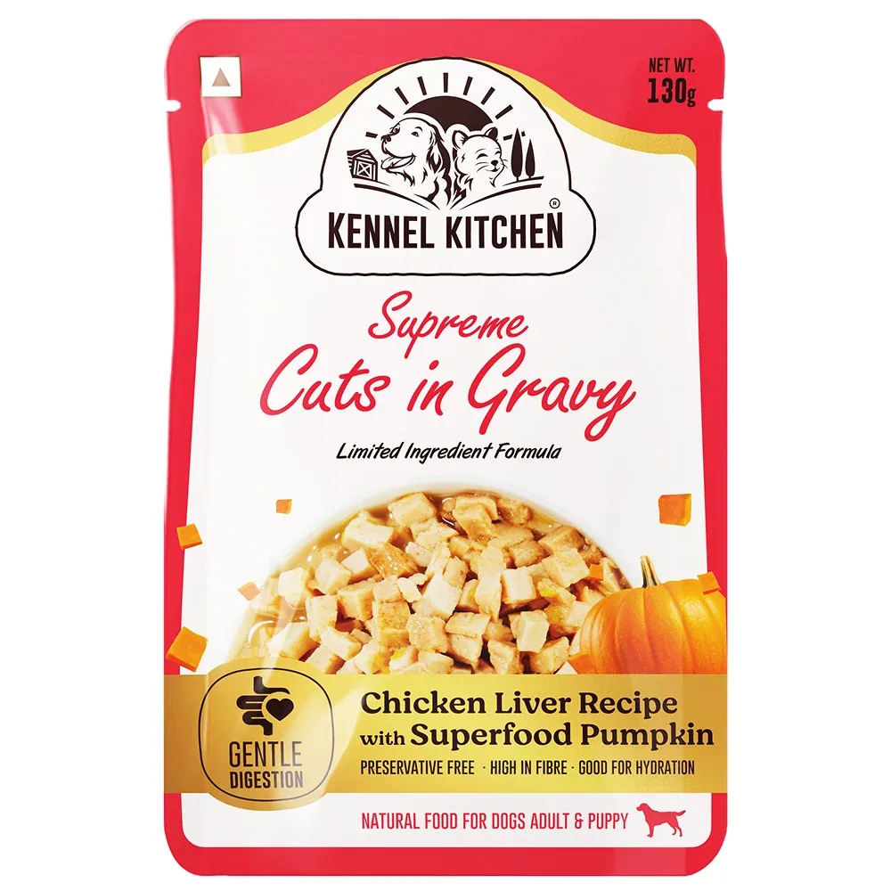 Kennel Kitchen Supreme Cuts in Gravy Chicken Liver Recipe with Pumpkin Puppy & Adult Dog Wet Food (All Life Stage)