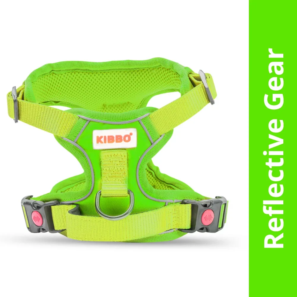 Kibbo Reflective Vest Harness with Dual Lock Buckle for Dogs (Parrot Green)