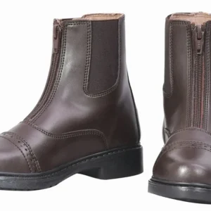Kids Front Zip Paddock Boots - Youth Synthetic Leather Riding Boots for Children