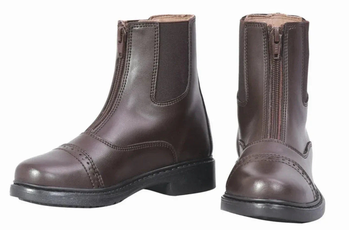 Kids Front Zip Paddock Boots - Youth Synthetic Leather Riding Boots for Children