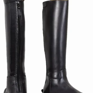 Kids Leather Dress Boots - Youth Tall Riding Boots with Memory Foam and Back Zipper - Black