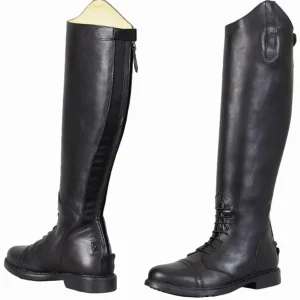 Kids Leather Field Boots - Youth Back Zip Riding Boots with Memory Foam - Black