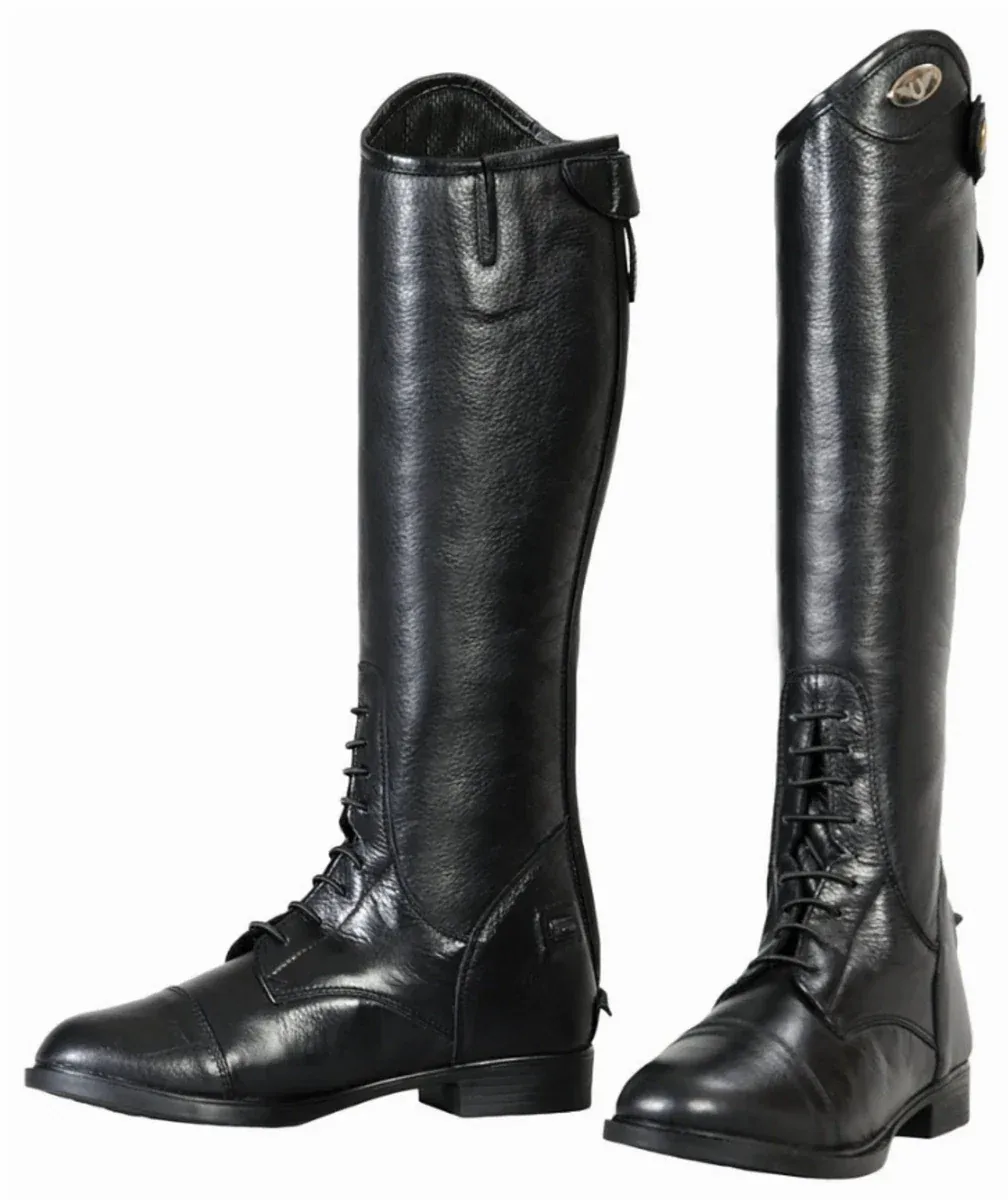 Kids Leather Field Boots - Youth Tall Riding Boots with Spanish Top and Memory Foam