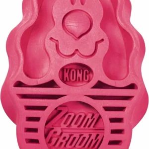 KONG ZoomGroom Rubber Curry Brush for Dogs, Raspberry