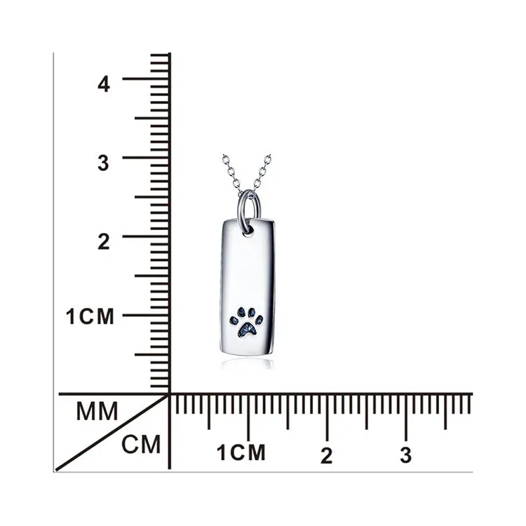 Ladies Glossy Square Dog Paw Print Tag Necklace - Image 2