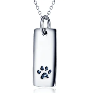 Ladies Glossy Square Dog Paw Print Tag Necklace