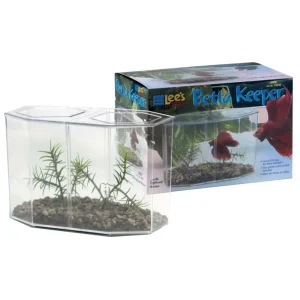 Lee's Aquarium & Pet Products Betta Keeper with Lid Aquarium Gravel and Plant, Clear, 60 oz