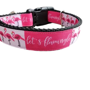Let's Flamingle Flamingo Nylon Dog Collar