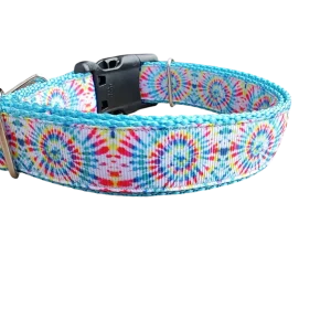 Light Rainbow Tie Dye Nylon Dog Collar