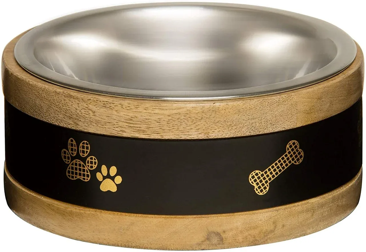 Loving Pets Black Label Wooden Ring Dog Bowl & Holder 1 qt