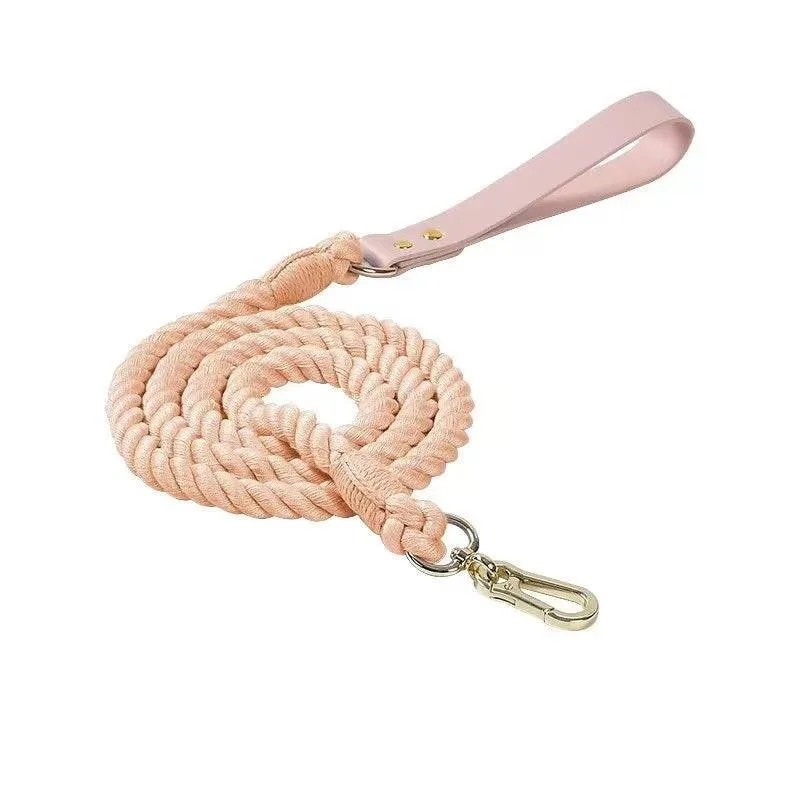 Luxe Royal Pink Leather Rope Dog Leash - PeachPuff