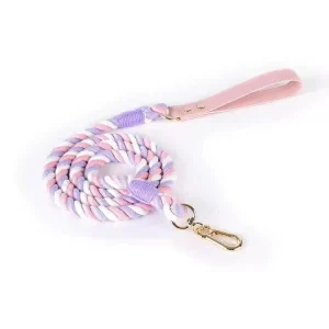 Luxe Royal Pink Leather Rope Dog Leash - Skyfall