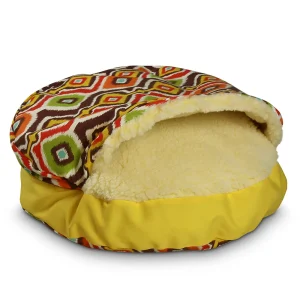 Luxury Cozy Cave&reg; Dog Bed - Mesa Chocolate Yellow Sidewall