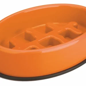 M Pets Fishbone Slow Feed Bowl Anti scoff/Slip Oval Bowl for Dogs (Orange)
