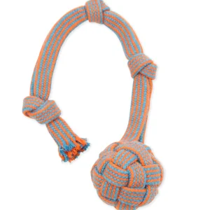Mammoth Pet Products EXTRA Flossy Webbing Ball w/Fling Handle Dog Toy Orange/Blue Small, 16 in