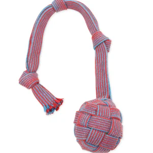 Mammoth Pet Products EXTRA Flossy Webbing Ball w/Fling Handle Dog Toy Red/Blue Medium, 20 in