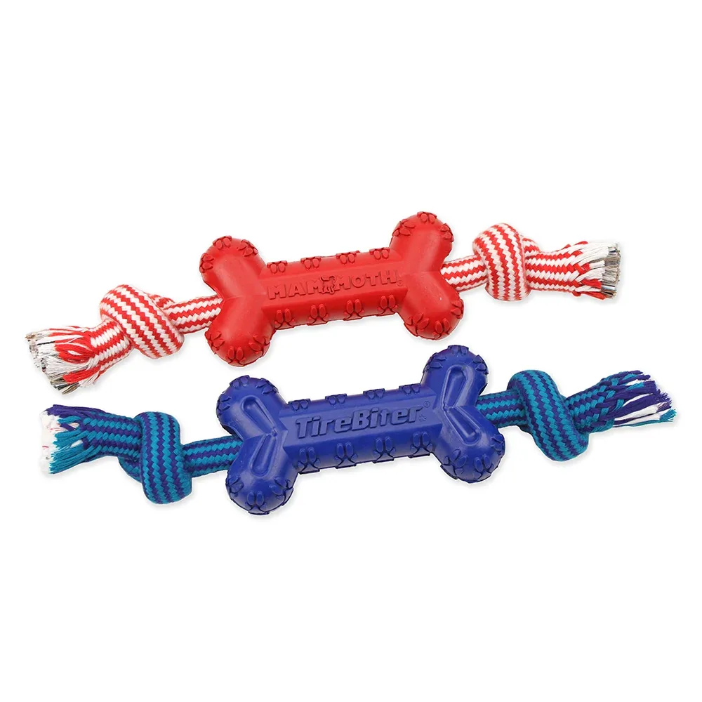 Mammoth Pet Products TireBiter Advanced Color Bone w/Extra Rope Dog Toy Large, 7.25 in