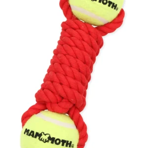 Mammoth Pet Products Twister Bone w/2 Tennis Balls Dog Toy Red Medium, 9 in