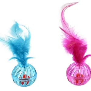 Max & Marlow Ball with Feather Assorted Color Cat Value Toys Display 24ea/24Pc