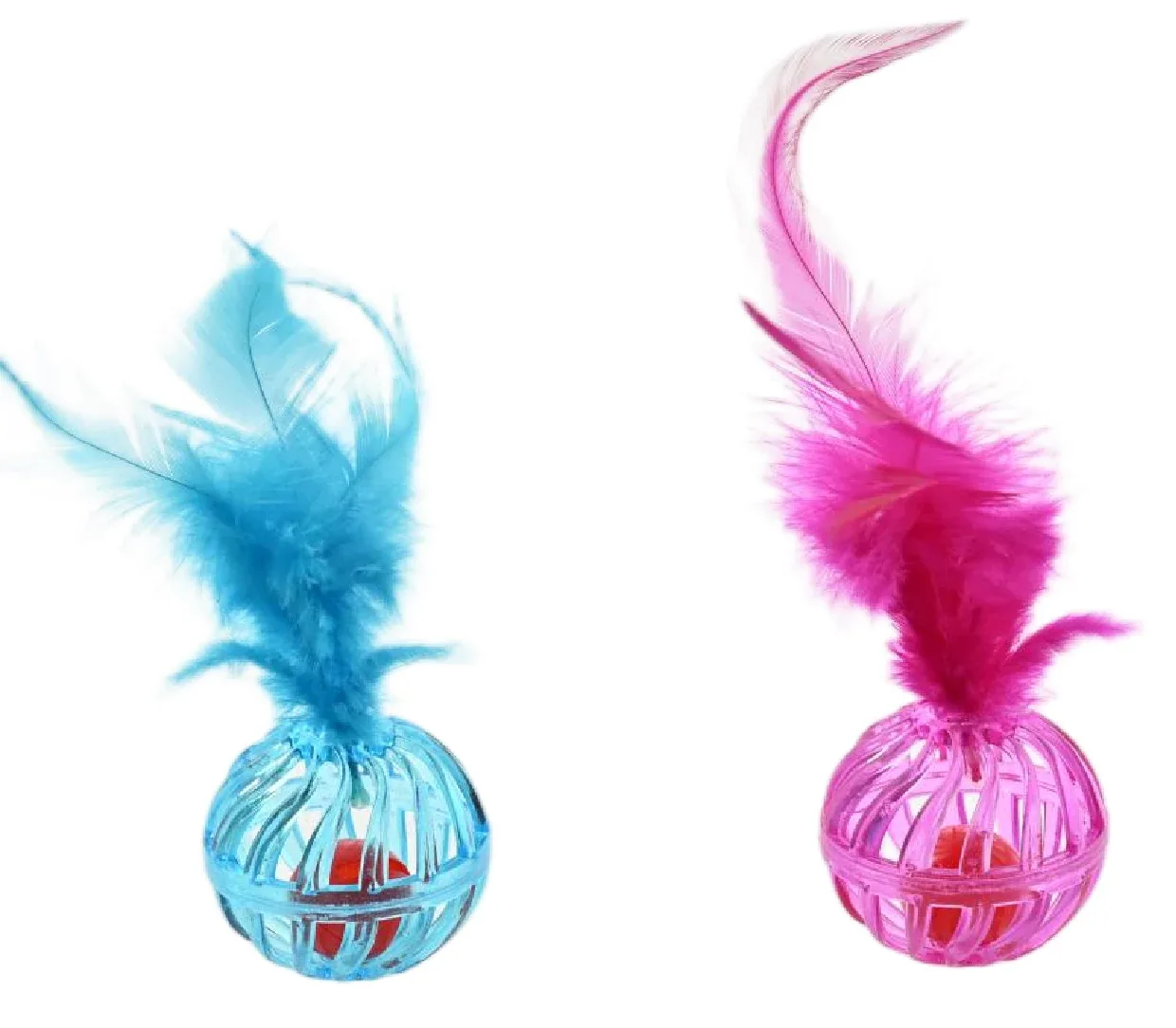 Max & Marlow Ball with Feather Assorted Color Cat Value Toys Display 24ea/24Pc