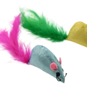 Max & Marlow Mouse w/ Feathers Assorted Color Cat Value Toys Display 24ea/24Pc