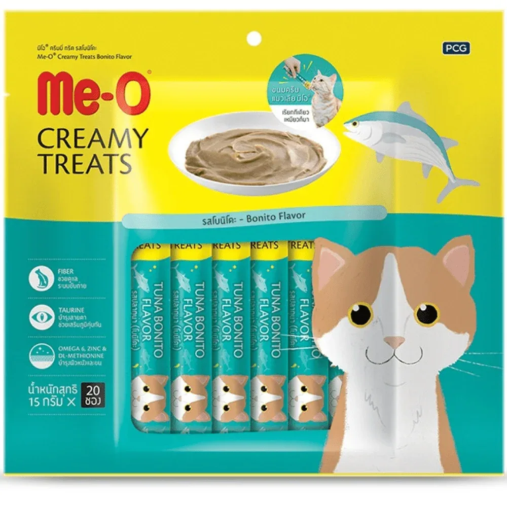 Me O Creamy Chicken & Liver, Salmon and Bonito Treats and Fofos Geek Ball Toy for Cats Combo - Image 2