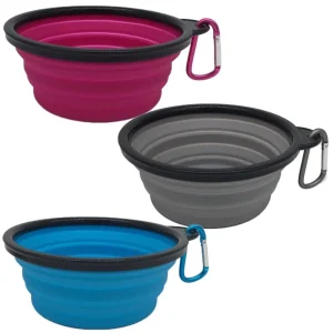 Mr. Peanut's Collapsible Silicone Dog Bowls with Carabiner Clips, 25 oz, 3 ct