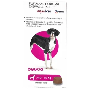 MSD Animal Health Bravecto 1400mg (Fluralaner) Dog Tick & Flea Control Tablet (40 to 56 kg) (1 tablet)