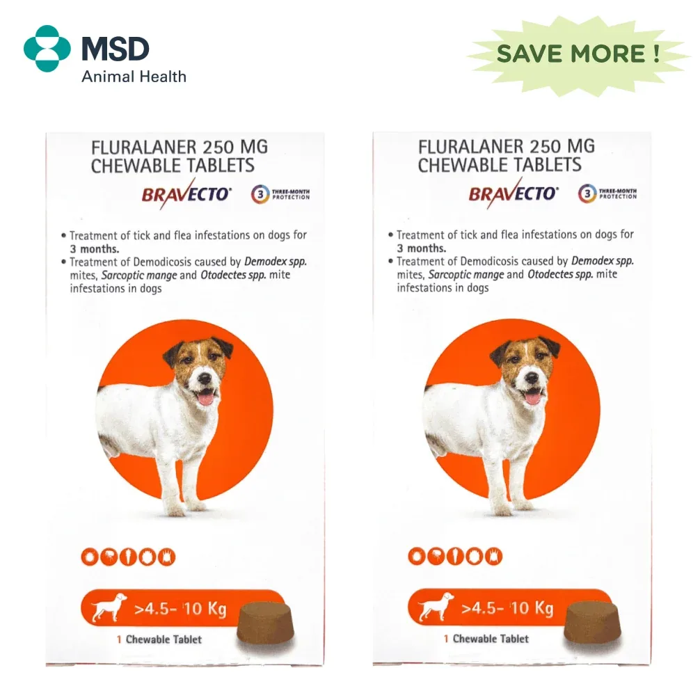 MSD Animal Health Bravecto 250mg (Fluralaner) Dog Tick & Flea Control Tablet (4.5 to 10 kg) (1 tablet) - Image 2