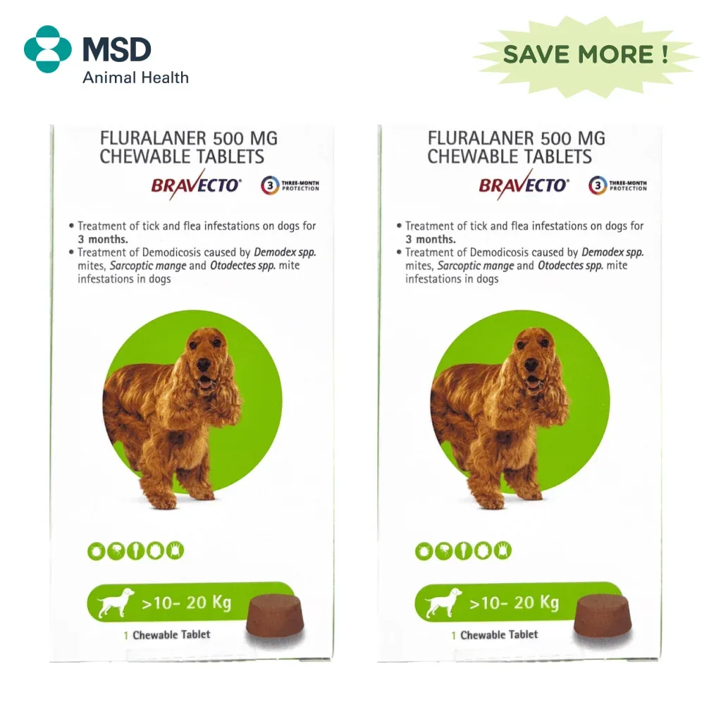 MSD Animal Health Bravecto 500mg (Fluralaner) Dog Tick & Flea Control Tablet (10 to 20 kg) (1 tablet) - Image 2