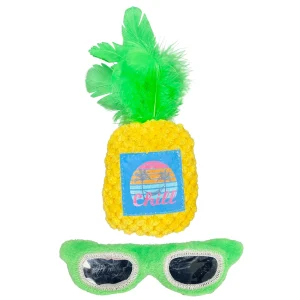 Multipet Margaritaville Sunglasses and Pineapple Cat Toy Yellow, Green 2 pk