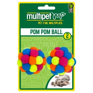 Multipet PomPom Ball w/ Rattle Cat Toy Assorted Color 2 pk