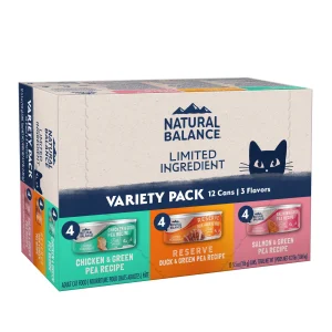 Natural Balance Pet Foods Limited Ingredient Pate Canned Cat Food Variety Pack (Chicken, Reserve Duck, Salmon 5.5 oz