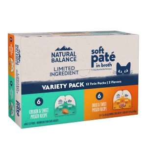 Natural Balance Pet Foods Limited Ingredient Soft Pate in Broth Wet Cat Food Variety Pack (Chicken, Duck) 2.6 oz
