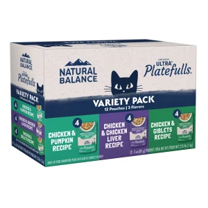 Natural Balance Pet Foods Original Ultra Platefulls Morsels in Gravy Wet Cat Food Pouch Variety Pack (Chicken & Pumpkin, Chicken & Liver, Chicken & Giblets) 2ea/3 oz