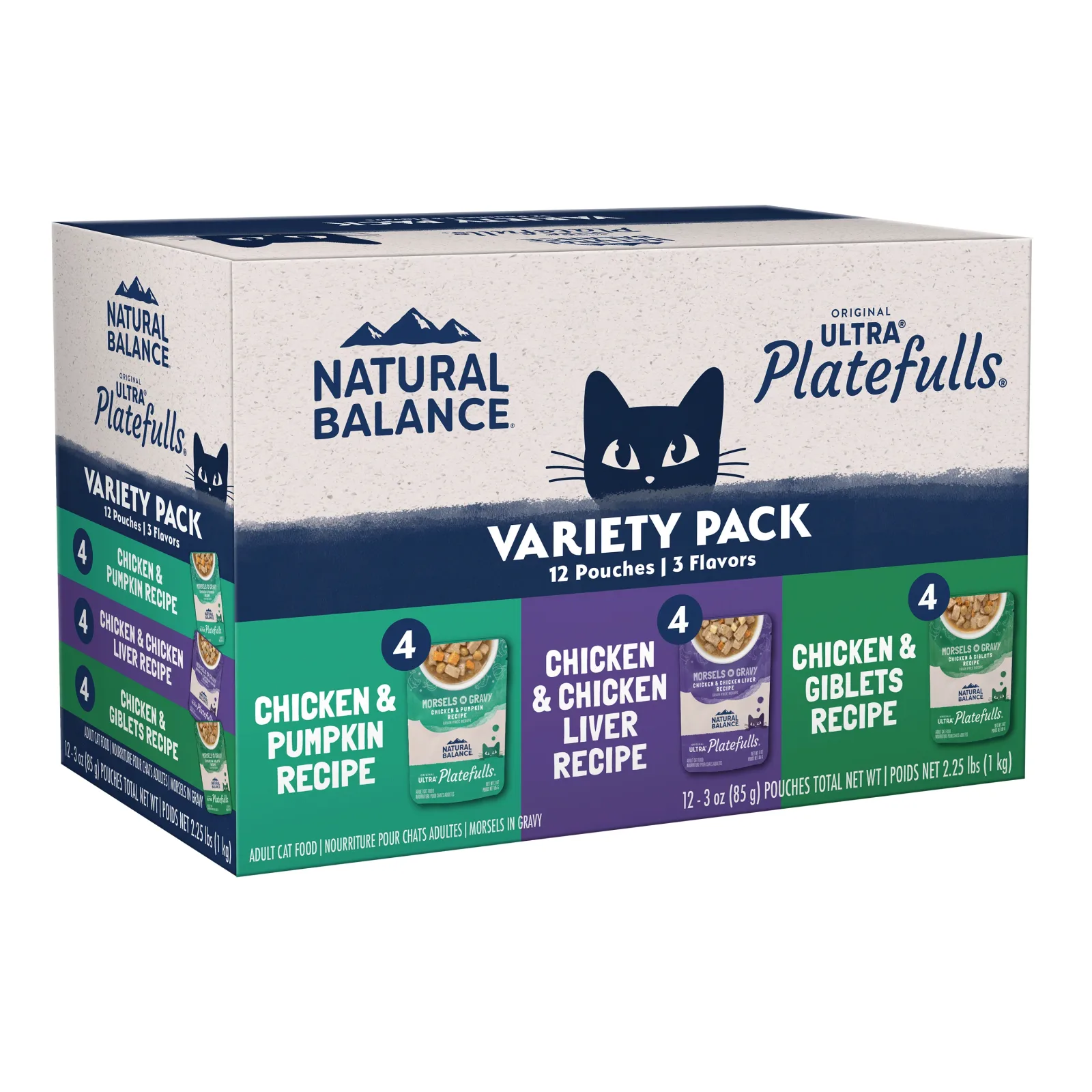Natural Balance Pet Foods Original Ultra Platefulls Morsels in Gravy Wet Cat Food Pouch Variety Pack (Chicken & Pumpkin, Chicken & Liver, Chicken & Giblets) 2ea/3 oz