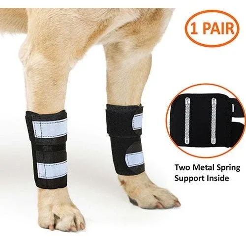 NeoAlly Dog Front Leg Brace with Reflective Straps - Metal Spring Inserts for Carpal Support (Pair)