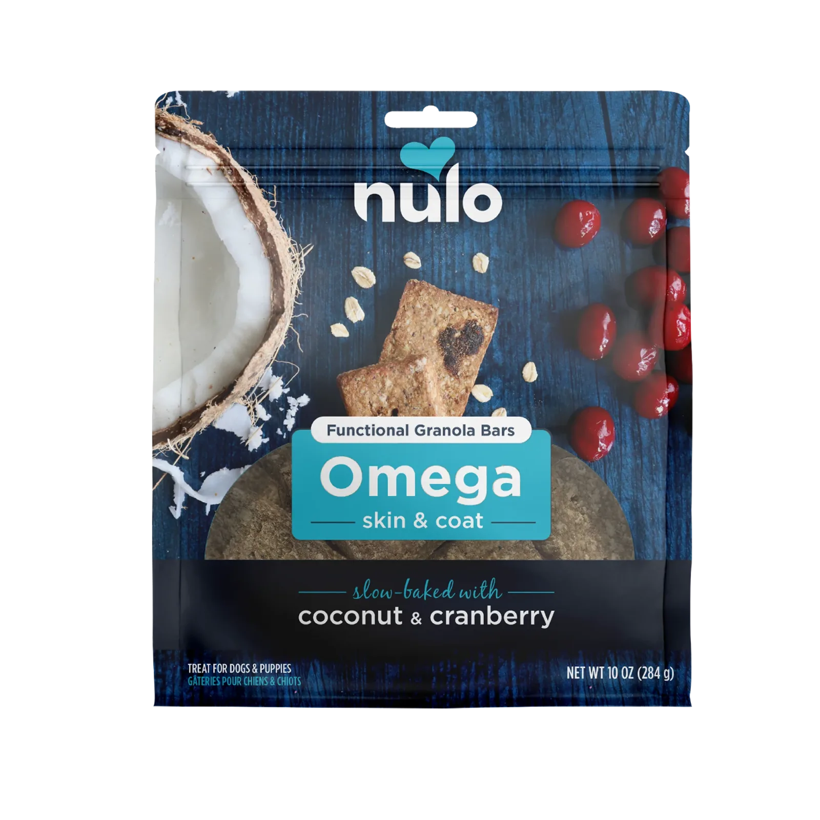 Nulo Functional Granola Bar Omega Skin & Coat Dog Treats Coconut & Cranberry 10 oz