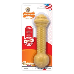 Nylabone Barbell Power Chew Durable Dog Toy Peanut Butter Large/Giant, up to 50 lb