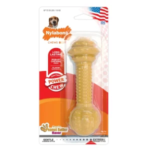 Nylabone Barbell Power Chew Durable Dog Toy Peanut Butter, Medium/Wolf up to 35 lb. 1 ct