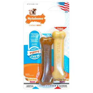 Nylabone Classic Puppy Chew Flavored Durable Dog Chew Toy Chicken Peanut Butter, X-Small/Petite up to 15 lb. 2 ct