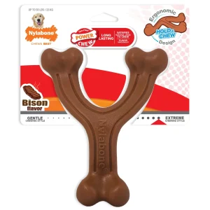 Nylabone Ergonomic Hold Chew Wishbone Power Chew Durable Dog Toy Bison, Large/Giant up to 50 lb